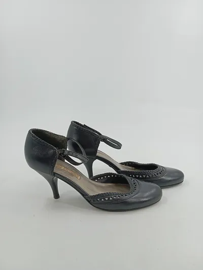 Buffalo London Damen Pumps Leder 7cm Absatz Cut-Outs Schwarz Gr. 38