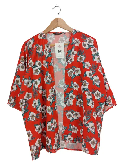 Golddigga Damen Kimono Bluse Rot Blumenmuster Gr. 44/XXL