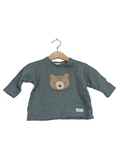 Newbie Langarmshirt Bär Strukturmuster Petrol Gr. 68 Baumwolle