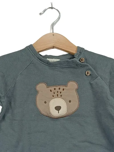 Newbie Langarmshirt Bär Strukturmuster Petrol Gr. 68 Baumwolle