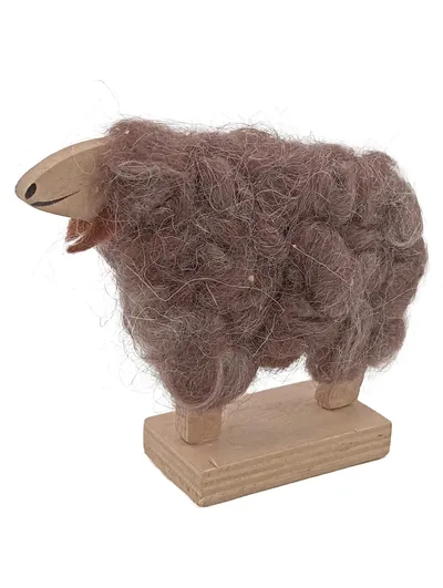 Baden Schaf Dekofigur Holz Wolle Braun 14x12 cm Landhausstil Deko