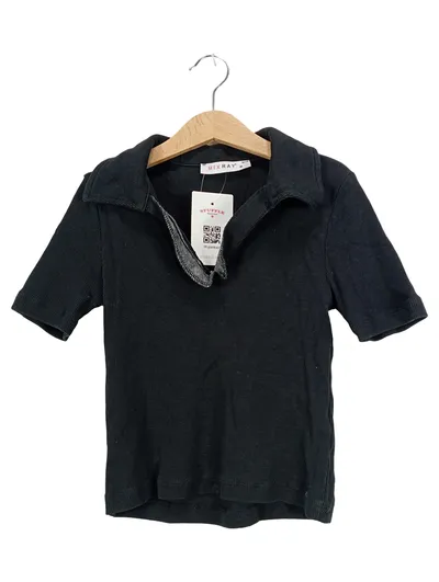 MİXRAY Damen Poloshirt Kurzarm Schwarz Gr. 38/M Rippstrick Casual