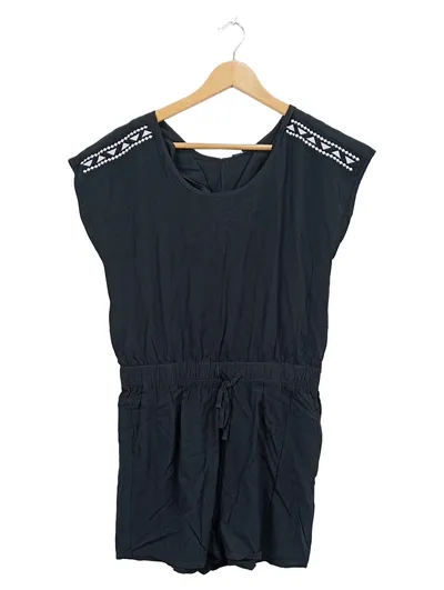 s.Oliver Damen Jumpsuit Kurz Schwarz Gr. XS 34 Ethno Stickerei