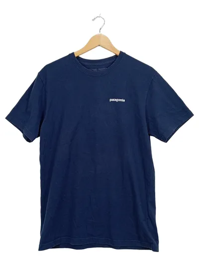 Patagonia T-Shirt Herren Gr. L Blau Logo Print Outdoor Bio-Baumwolle