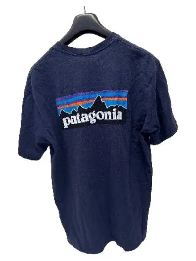 Patagonia T-Shirt Herren Gr. L Blau Logo Print Outdoor Bio-Baumwolle