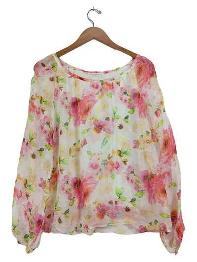 Anna Justper Bluse Damen M Blumenmuster Mehrfarbig Langarm Raffungen Freizeit