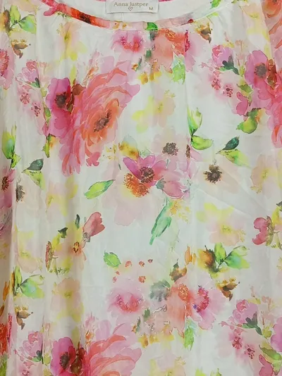 Anna Justper Bluse Damen M Blumenmuster Mehrfarbig Langarm Raffungen Freizeit