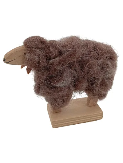 Baden Deko Schaf Figur Holz Filz Braun Naturdeko Tierfigur 12cm