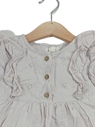 Newbie Mädchen Freizeitkleid Rosa Gr. 98 Lochmuster Rüschen Baumwolle
