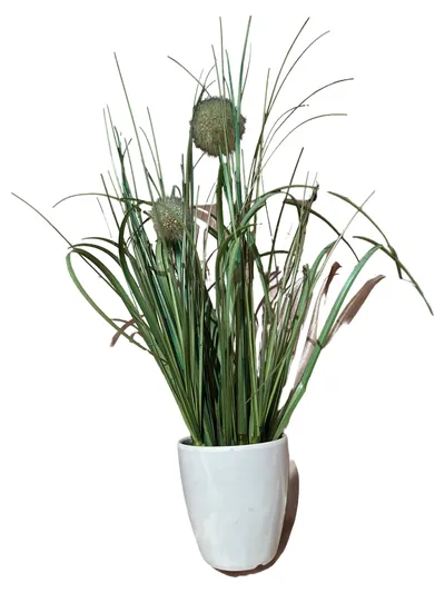 Künstliche Pflanze Gras mit Kugeln im weißen Keramiktopf 36cm Deko