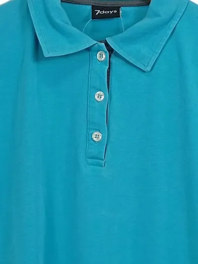 7days Damen Poloshirt Türkis Gr. XL Kurzarm Casual Baumwolle