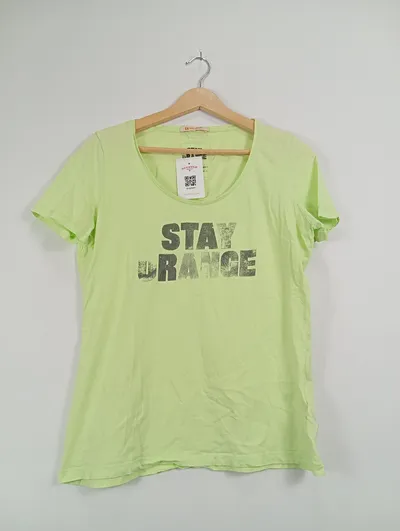 Boss Orange Damen T-Shirt Grün Schriftzug Gr. 42/XL Baumwolle Casual