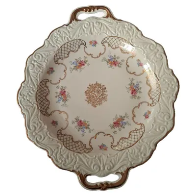 Weimar Porzellan Servierplatte Sabine Beige Blumenmuster Klassisch 36cm