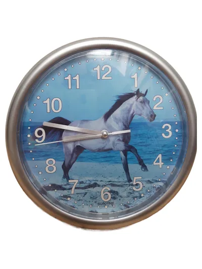 EUROTIME Tischuhr Pferd Motiv Strand Meer Blau Mehrfarbig Kunststoff Uhr