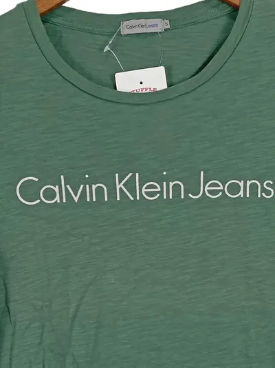 Calvin Klein Jeans Damen T-Shirt Gr. 36/S Grün Casual Logo-Print