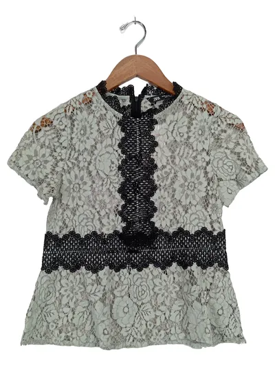 ZARA Damen Spitzenbluse Gr. 34/XS Grün Elegant Kurzarm