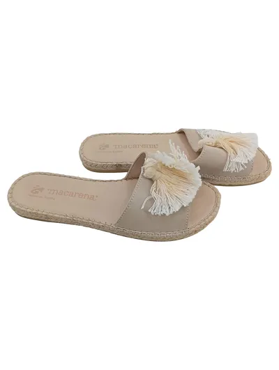Macarena Damen Espadrilles Sandalen Pantoletten Fransen Wildleder Beige 38