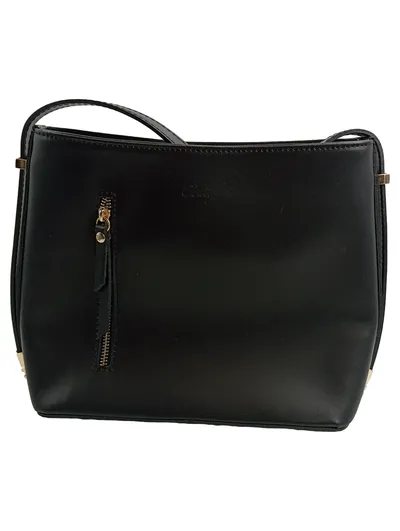 Cluty Damen Umhängetasche Leder Schwarz Elegant Alltag Mittel