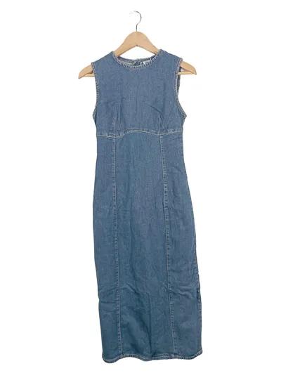 ZARA Damen Jeanskleid Blau Gr. S Casual Midikleid Sommer Baumwolle