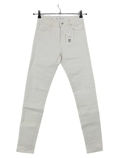 MNG Mom Jeans Damen Beige Gr. 36 S Casual Baumwolle Uni Knopf