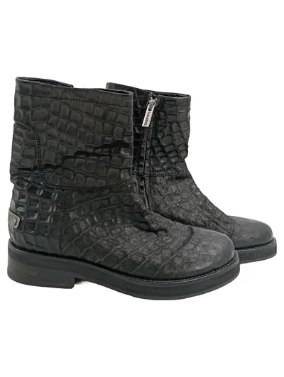 Shabbies Amsterdam Damen Stiefelette Gr. 37 Schwarz Kroko-Optik
