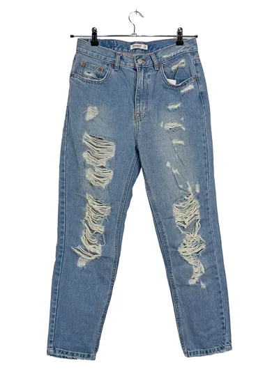 Pull&Bear Damen Mom Jeans Hose Blau Gr. 38 mit Lochmuster
