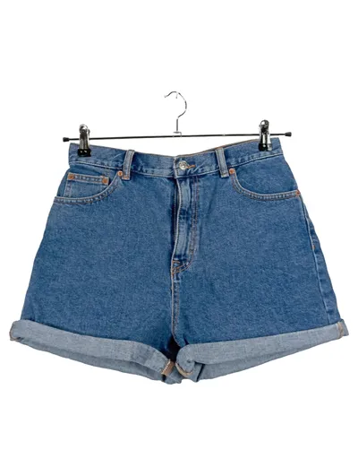 Pull&Bear Mom Jeans Shorts Damen Blau Gr. W28/36/S High Waist Baumwolle