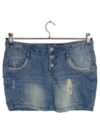SUBLEVEL Jeansrock Damen Minirock Blau Gr. 36 S Casual Wolle Cut-Outs 1