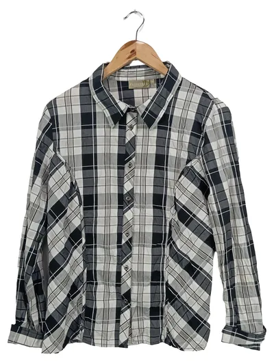 Fairfield Damen Freizeithemd Gr. 40/L Kariert Schwarz Weiß Grau Casual