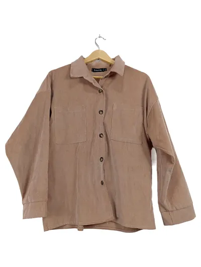 Sublevel Damen Cord Bluse Beige M/L Langarm Casual Oversize
