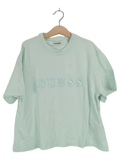 GUESS Damen T-Shirt Grün Gr. 36/S Casual Logo Stickerei