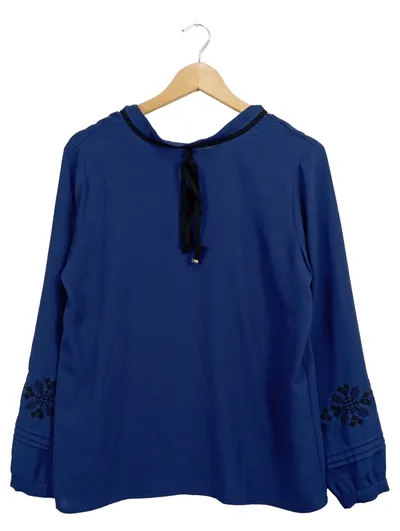Tuğba Damen Bluse Gr. 44 Blau Modern mit Stickerei Langarm