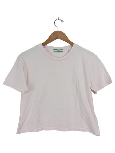 GUESS Damen T-Shirt Gr. 36/S Rosa Casual Kurzarm Baumwolle Logo