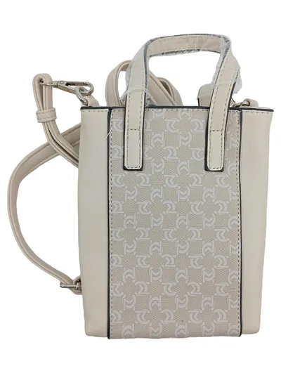 Micussi Damen Beuteltasche Logo-Print Beige Modern Polyurethan Handtasche