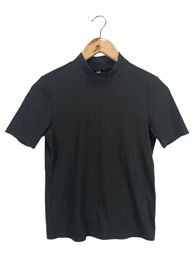 everme Damen Rippstrickshirt Rollkragen Gr. 36/S Schwarz Basic Kurzarm