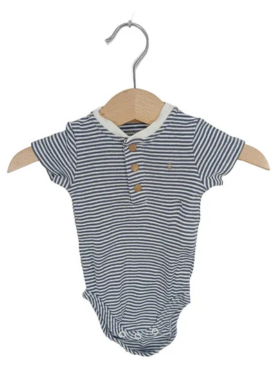 OBAÏBI Baby Body Gr. 56 gestreift blau kurzarm Baumwolle