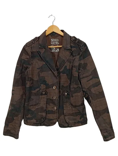 SUBLEVEL Damen Jacke Blazer Camouflage Militär Look Gr. L Braun