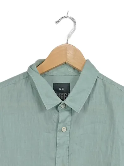 WE Herren Leinen Hemd Gr. L Grün Langarm Casual Freizeit Sommer