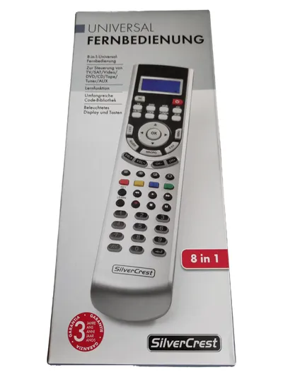 SilverCrest Universal Fernbedienung 8 in 1 TV SAT DVD CD Lernfunktion Silber