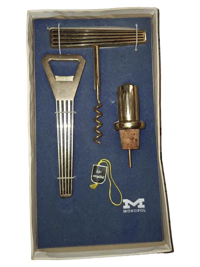 Monopol Korkenzieher Flaschenöffner Set Gold Metall Barzubehör Elegant