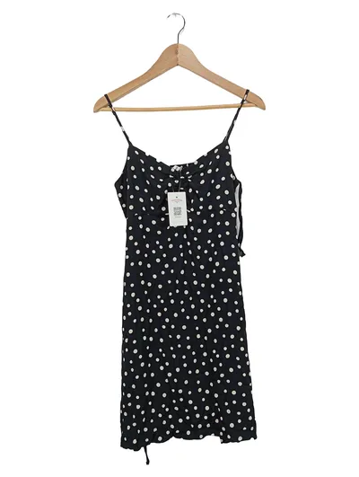 MNG Damen Freizeitkleid Schwarz Punkte Gr. 38 M Polka Dot Trägerkleid Casual