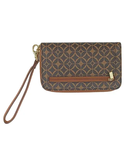 Fossil Damen Clutch Braun Kunststoff Logo-Print Reißverschluss Klein