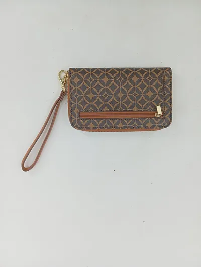 Fossil Damen Clutch Braun Kunststoff Logo-Print Reißverschluss Klein