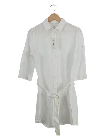 Cinque Damen Hemdblusenkleid Gr. 36 S Weiß Leinen Casual Freizeit