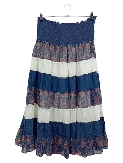 Boule Damen Maxirock Blau Blumenmuster Rüschen Bohemian Gr. 40/L