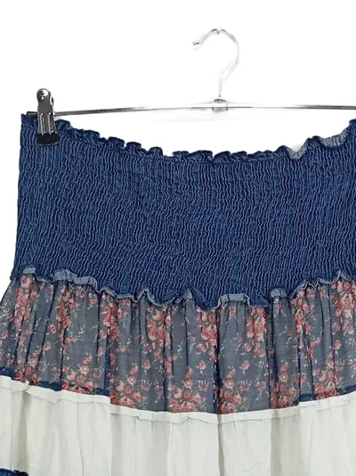 Boule Damen Maxirock Blau Blumenmuster Rüschen Bohemian Gr. 40/L