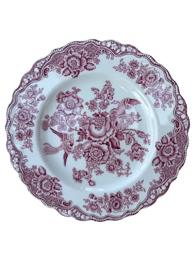 Crown Ducal Essteller Vintage Weiß Vogel Blumenmuster Porzellan Teller