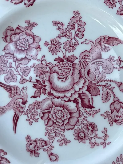 Crown Ducal Essteller Vintage Weiß Vogel Blumenmuster Porzellan Teller
