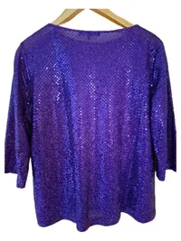 Bianca Bluse Damen 3/4 Arm Pailletten Lila Gr. 44 Party Glamourös 2