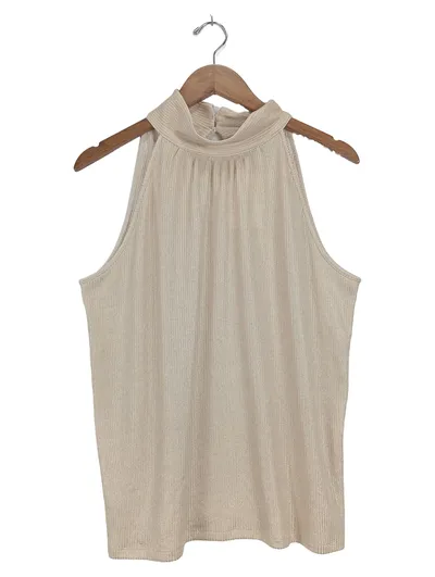 Ann Taylor Damen Top Rollkragen Beige Rippstrick Gr. 40/L Elegant